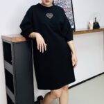 sukongfashion-dress NO.16096-lady dress with lace heart with diamonds-black