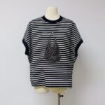 Sukongfahsion NO.16111 Striped women's t-shirt with printed bag and beading-black stripes