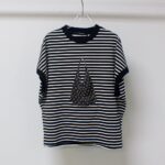 Sukongfahsion NO.16111 Striped women's t-shirt with printed bag and beading-black stripes-hanging