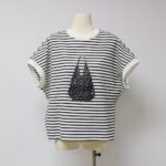 Sukongfahsion NO.16111 Striped women's t-shirt with printed bag and beading-white stripes