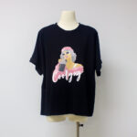 Sukongfashion NO.16139 Women's T-Shirts with Cool Lady Portrait Print in Pink-black