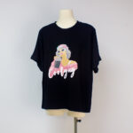 Sukongfashion NO.16139 Women's T-Shirts with Cool Lady Portrait Print in Pink-black-hanging