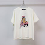 Sukongfashion NO.16139 Women's T-Shirts with Cool Lady Portrait Print in Pink-white-hanging