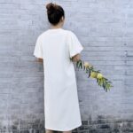 Sukongfashion women midi dress with puff sleeve NO.15657-white-back side