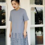 sukongfashion NO.15666 Lady shirt dress with wavy pleats-blue