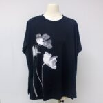 sukongfashion NO.16015 sequin embroidered floral ink T-shirt-black