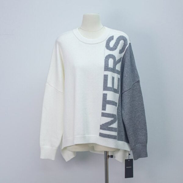Asymmetric Colorblock Letter Embroidered Sweater-white-2