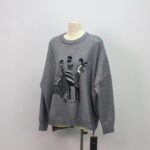 Chic Skull Figure Jacquard Sweater with Rhinestones-gray