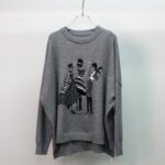 Chic Skull Figure Jacquard Sweater with Rhinestones-hanging-gray