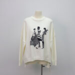 Chic Skull Figure Jacquard Sweater with Rhinestones-white