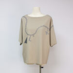 Women's Boat Neck T-Shirt with Chain Print Rhinestone Accents-apricot