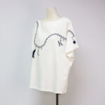 Women's Boat Neck T-Shirt with Chain Print Rhinestone Accents-white-right