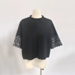 Women's Short Sleeve T-shirt with Batwing Sleeves and Oriental Embroidery-black