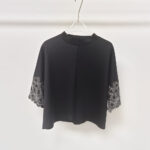 Women's Short Sleeve T-shirt with Batwing Sleeves and Oriental Embroidery-hanging-black