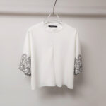 Women's Short Sleeve T-shirt with Batwing Sleeves and Oriental Embroidery-hanging-white