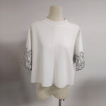 Women's Short Sleeve T-shirt with Batwing Sleeves and Oriental Embroidery-white