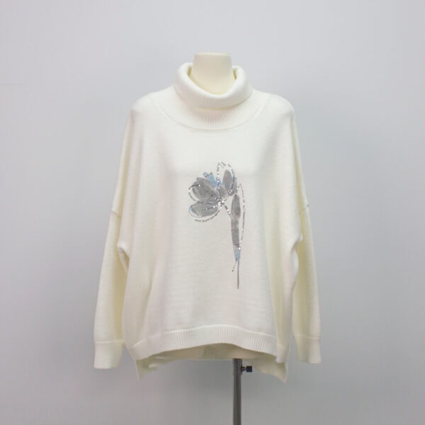 NO.15798 sequin embroidered floral sweater-white