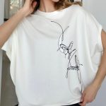 NO.16019 Loose Fit Batwing Sleeve Women's T-Shirt with Butterfly Lace-white-front