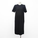 NO.16087 Sleek Lines Short Sleeve Midi Dress-black