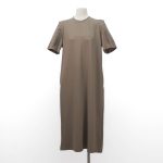 NO.16087 Sleek Lines Short Sleeve Midi Dress-khaki