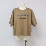 NO.16108 Summer Women's Short Sleeve T-shirt with Shiny & Raised Letters-khaki