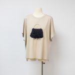 Sukong Fashion NO.16378 Women's Summer T-shirt with Pearl Studs and Pleated Bag Design-apricot