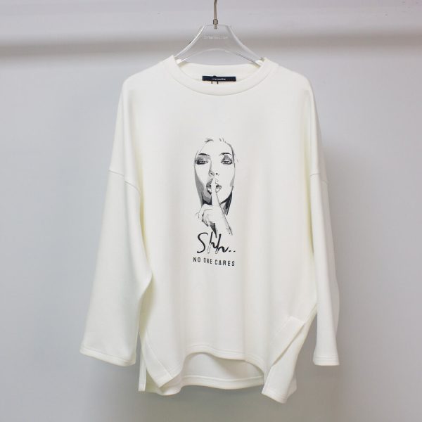 Sukong fashion NO.10521-1 Air Layer Women's Long Sleeve T-shirt with Split Sides and Portrait Print-2