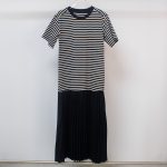 Sukong fashion NO.16160 Women's Striped Pleated Hem T-Shirt Dress-black pleated-1