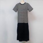 Sukong fashion NO.16160 Women's Striped Pleated Hem T-Shirt Dress-black pleated