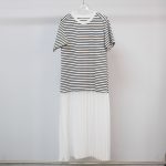 Sukong fashion NO.16160 Women's Striped Pleated Hem T-Shirt Dress-white pleated-1