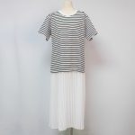 Sukong fashion NO.16160 Women's Striped Pleated Hem T-Shirt Dress-white pleated