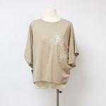 Sukong fashion NO.16166 summer ice cotton Women T-Shirts with bamboo leaves embroidery-apricot