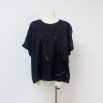 Summer NO.16589 Women's Short Sleeve T-shirt with Pleated Floral Lace Geometric Elements-black