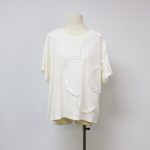 Summer NO.16589 Women's Short Sleeve T-shirt with Pleated Floral Lace Geometric Elements-white