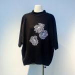 Sukongfashion NO.15612 Air Layer Fabric T-Shirt3D Mesh Embroidery Floral-BLACK